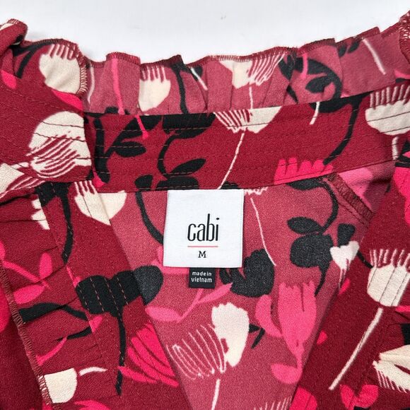 CAbi Corsage Blouse Size Medium Red Floral‎ Top Ruffle Balloon Sleeves 4157 - Picture 6 of 10